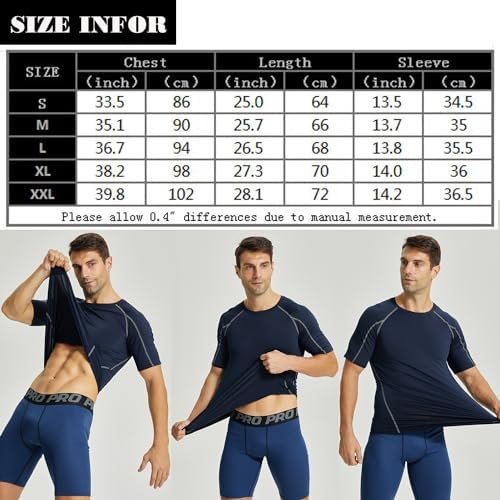 3 Pack Men's Compression Shirts Short Sleeve Compression Base Layer Cool Dry Athletic Undershirt Workout T Shirt