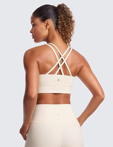 Womens Strappy Longline Sports Bra - Molded Cup Double Spaghetti Strap Workout Bra Yoga Crop Tank Top