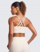 Womens Strappy Longline Sports Bra - Molded Cup Double Spaghetti Strap Workout Bra Yoga Crop Tank Top