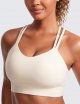 Womens Strappy Longline Sports Bra - Molded Cup Double Spaghetti Strap Workout Bra Yoga Crop Tank Top